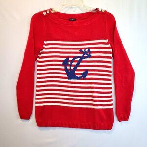 Talbots Women's Sweater XS Nautical Anchor Stripe 4th of July Preppy Hamptons